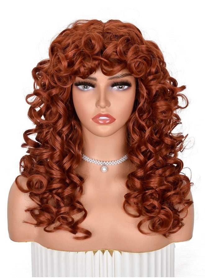 ANNISOUL - Copper Curly Wigs For Black Women Long Curly Afro Wig With Bangs For Women Big Bouncy Fluffy Synthetic Fiber Glueless Hair For Cosplay And Daily - Image 1