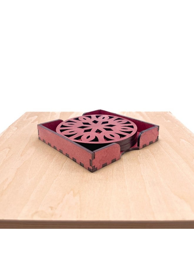IndionArt Trayodash 77mm Decorative Wooden Tea Coaster Set with Stand Hand-Painted Spill-Resistant Mandala Design (4, Cherrywood) - Image 2