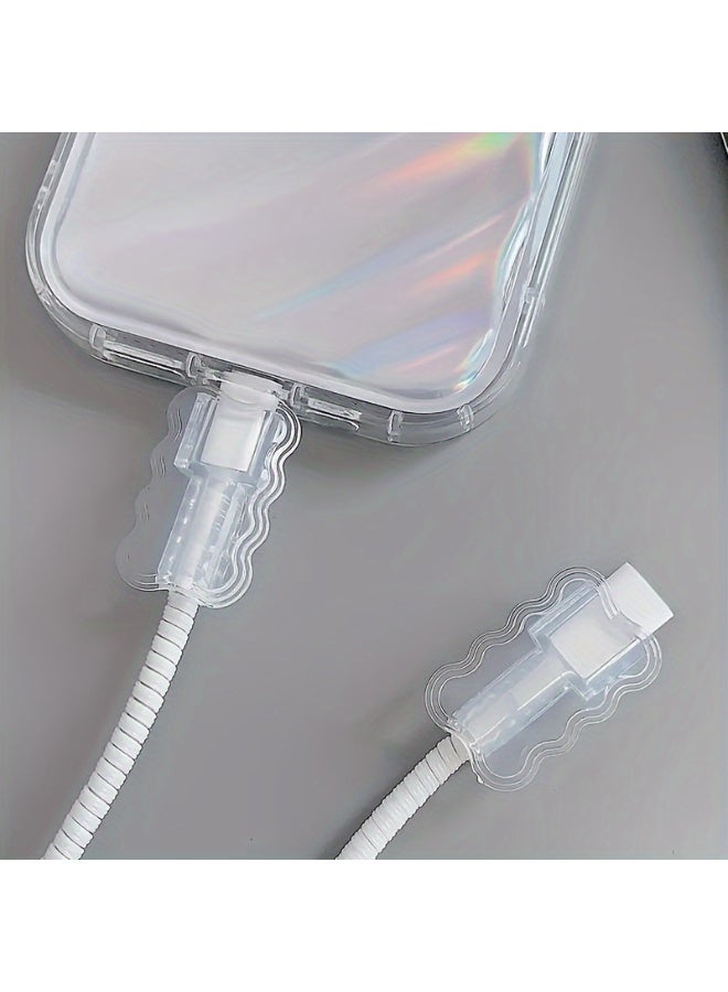 5pcs  Transparent Wave  Cable Protector Cover Sleeve，Charger Cable Protector Charger,Univeral Silicon Mini Data Charger Cable Saver,Cable Chomper - Image 3