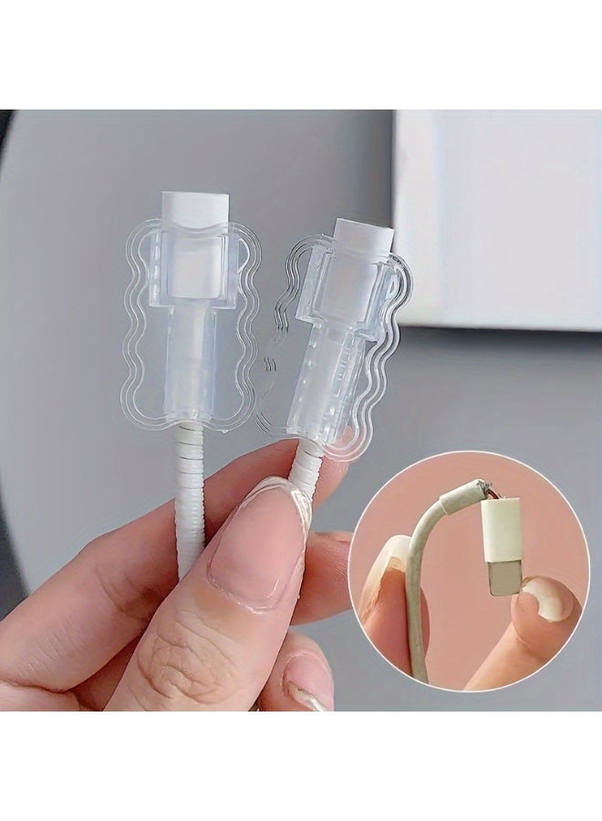 5pcs  Transparent Wave  Cable Protector Cover Sleeve，Charger Cable Protector Charger,Univeral Silicon Mini Data Charger Cable Saver,Cable Chomper - Image 2