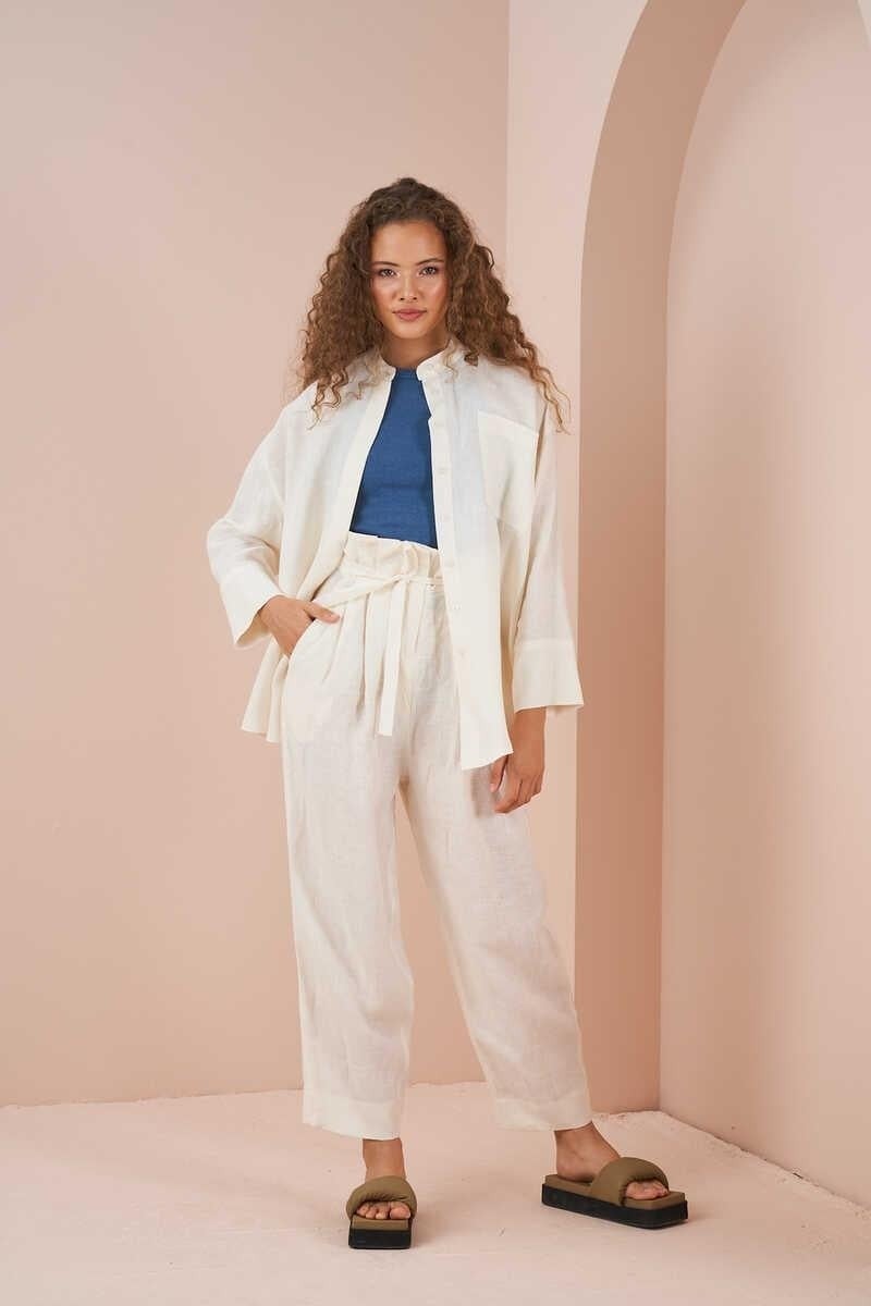 Mevra Oversize Jacket Tunic Linen Ecru  - Image 2
