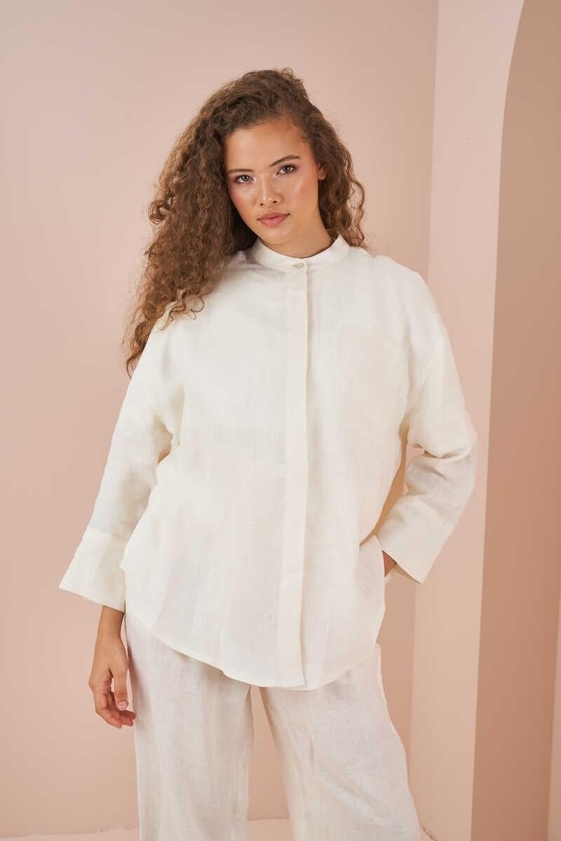 Mevra Oversize Jacket Tunic Linen Ecru  - Image 1