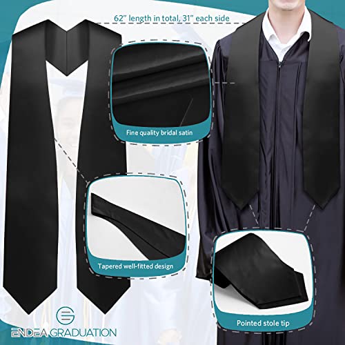 Endea Graduation Endea Black Graduation Stole - Plain Color, Unisex, 62" Graduation Sash (Black) - Image 3