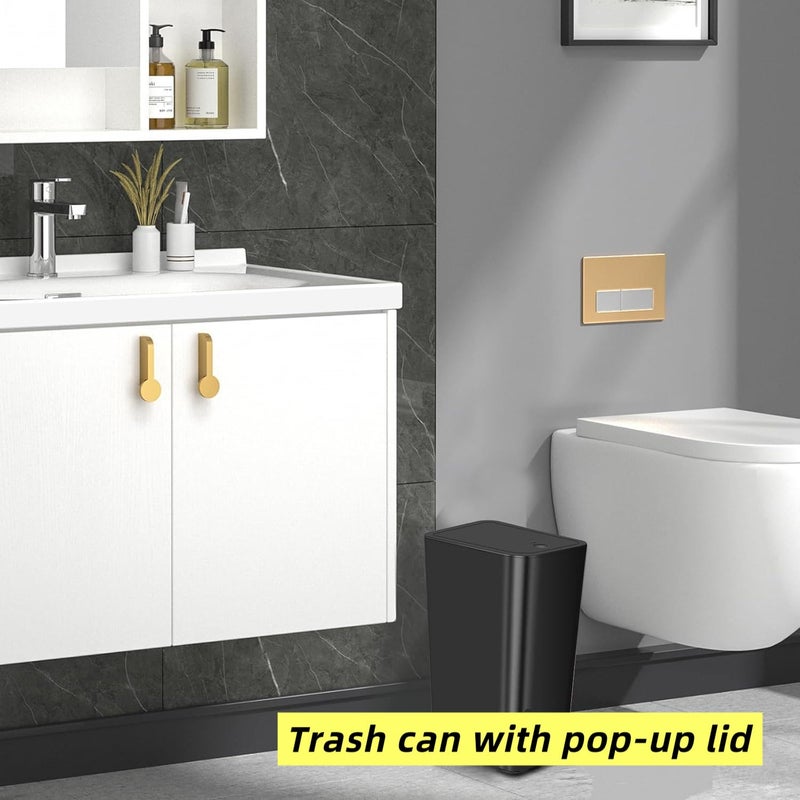 Reflygen Compact Push-in Trash Can with Lid for Bathrooms, Kitchens, Living Rooms, Offices, Etc., Trash Can with Pop-Up Lid, 10 Liter/2.6 Gallon Slimline (Black) - Image 2