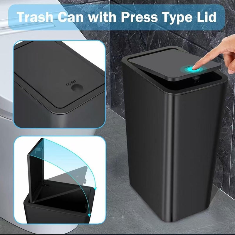 Reflygen Compact Push-in Trash Can with Lid for Bathrooms, Kitchens, Living Rooms, Offices, Etc., Trash Can with Pop-Up Lid, 10 Liter/2.6 Gallon Slimline (Black) - Image 3
