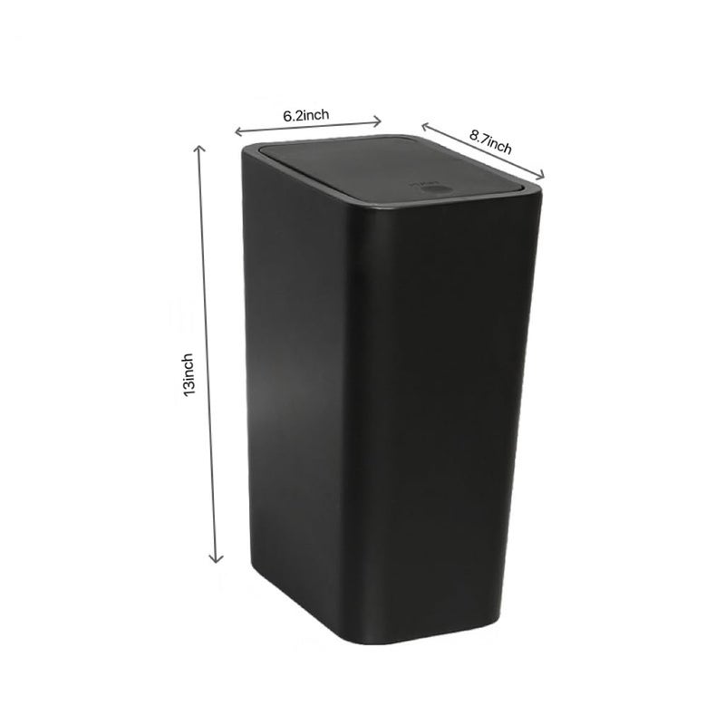 Reflygen Compact Push-in Trash Can with Lid for Bathrooms, Kitchens, Living Rooms, Offices, Etc., Trash Can with Pop-Up Lid, 10 Liter/2.6 Gallon Slimline (Black) - Image 4