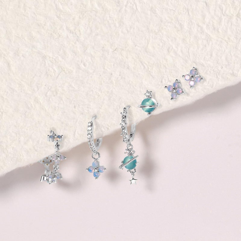 Krfy 6 Pcs Dainty Sterling Silver Post Earrings for Women - Hypoallergenic Cartilage Earrings for Women Mismatched Earrings 925 Sterling Silver Post Earring Sets for Multiple Piercing - Image 2