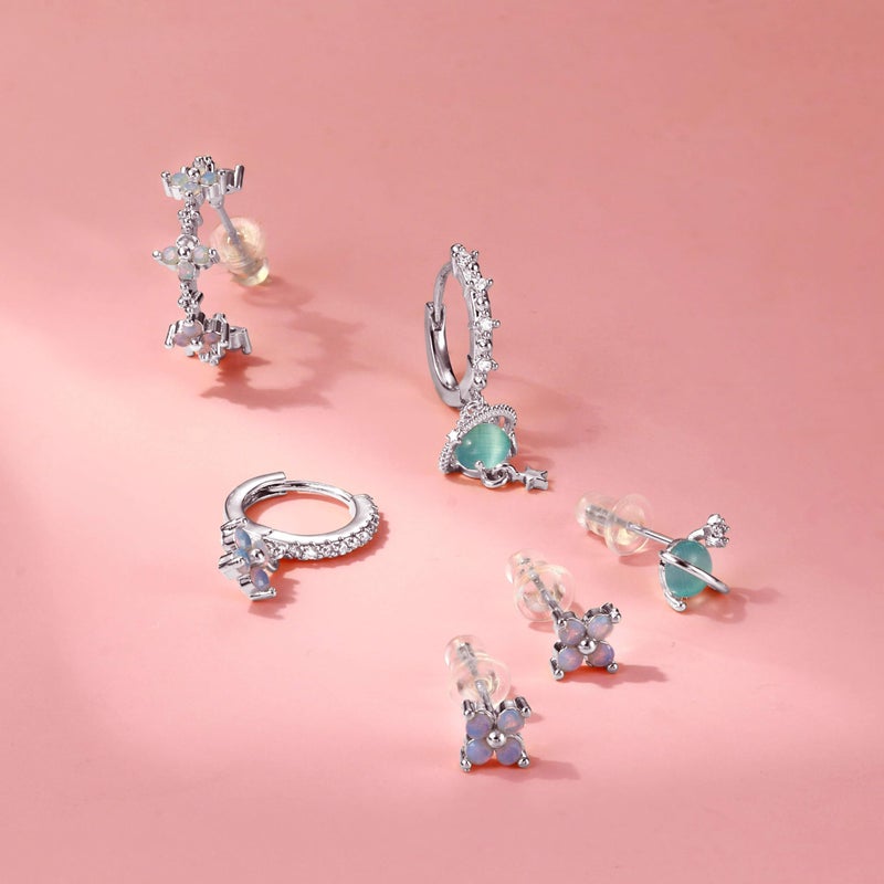 Krfy 6 Pcs Dainty Sterling Silver Post Earrings for Women - Hypoallergenic Cartilage Earrings for Women Mismatched Earrings 925 Sterling Silver Post Earring Sets for Multiple Piercing - Image 5