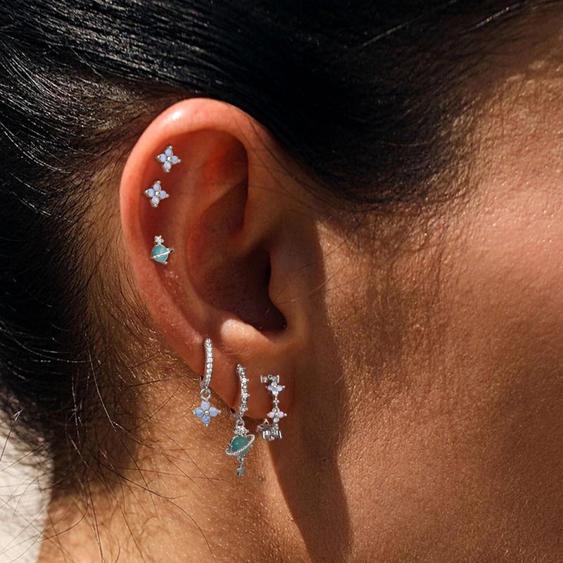 Krfy 6 Pcs Dainty Sterling Silver Post Earrings for Women - Hypoallergenic Cartilage Earrings for Women Mismatched Earrings 925 Sterling Silver Post Earring Sets for Multiple Piercing - Image 3