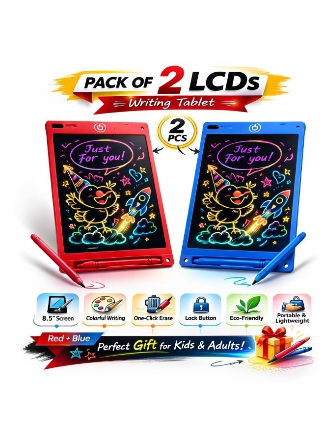 Fikriyah Red & Blue - Pack of 2 |8.5 Inch LCD Writing Tablet | Digital Drawing Pad with Stylus & Erase Button - Image 1