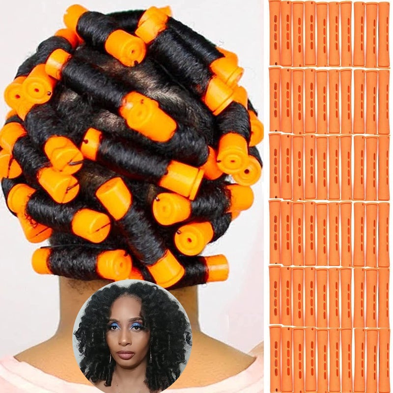 CLIONE 60pcs Perm Rods Set for Natural Hair Plastic Cold Wave Rod NonSlip Hair Rollers 087 Inch Orange Perm Rods for Long Short Hair Curling Rods Hair Perms for Women Hair Curlers DIY Tools