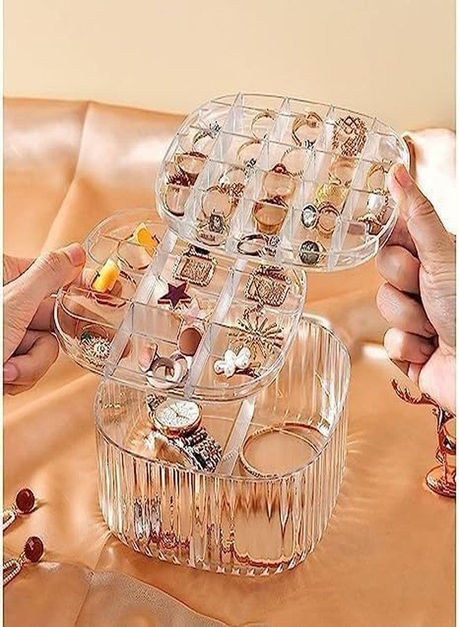 Fennec Mart Multi Compartment Jewelry Organizer Box Transparent 3 Layer Acrylic Case for Rings, Chains, Bracelets & More Gift for Her (Transparent Colour) - Image 1