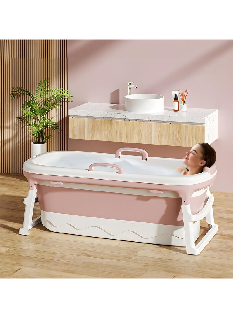 Big Portable bathtub with cover White/Pink with foam pillow 148 cm - Image 1