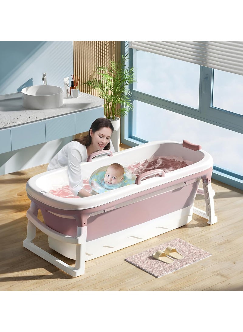 Big Portable bathtub with cover White/Pink with foam pillow 148 cm - Image 4