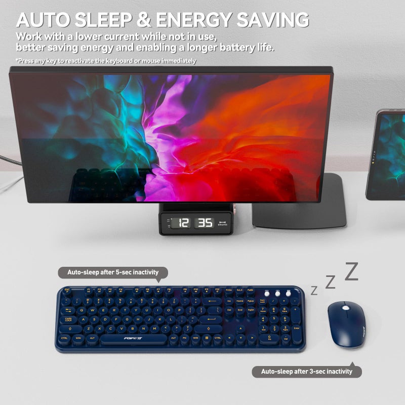 FOPETT Wireless Keyboard and Mouse Combo, 104 Keys Full-Sized 2.4 GHz Round Keycap Colorful Keyboards, USB Receiver Plug and Play, for Windows, Mac, PC, Laptop, Desktop (DarkBlue) - Image 4