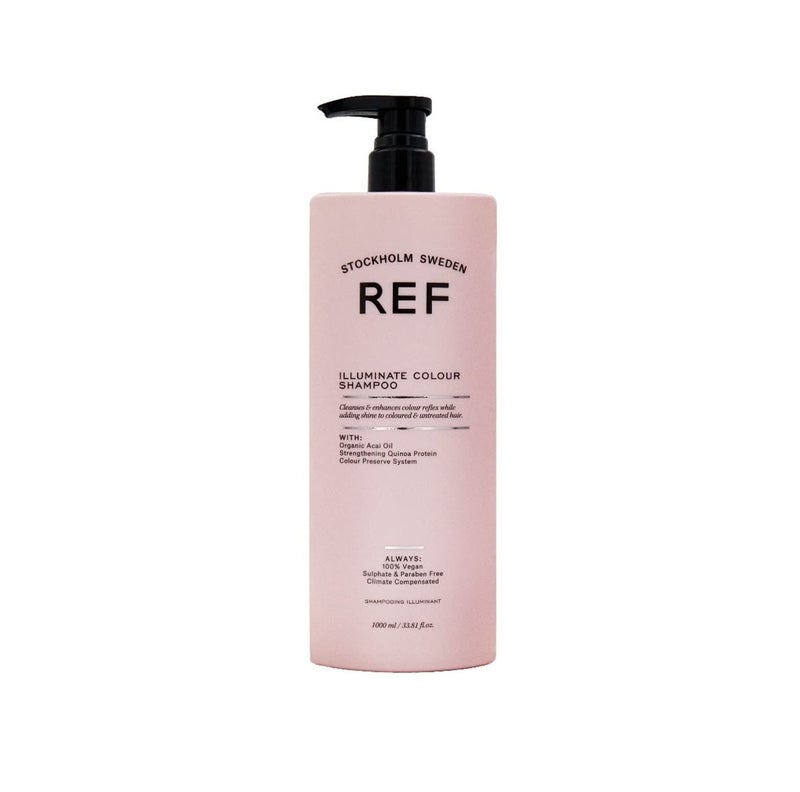 Reference of Sweden REF Champ Illuminate Colour Shampoo 1000ml Strengthening Shampoo for Use on ColourTreated and Natural Hair Contains Organic Acai Oil and Quinoa Protein 3381 Fl Oz