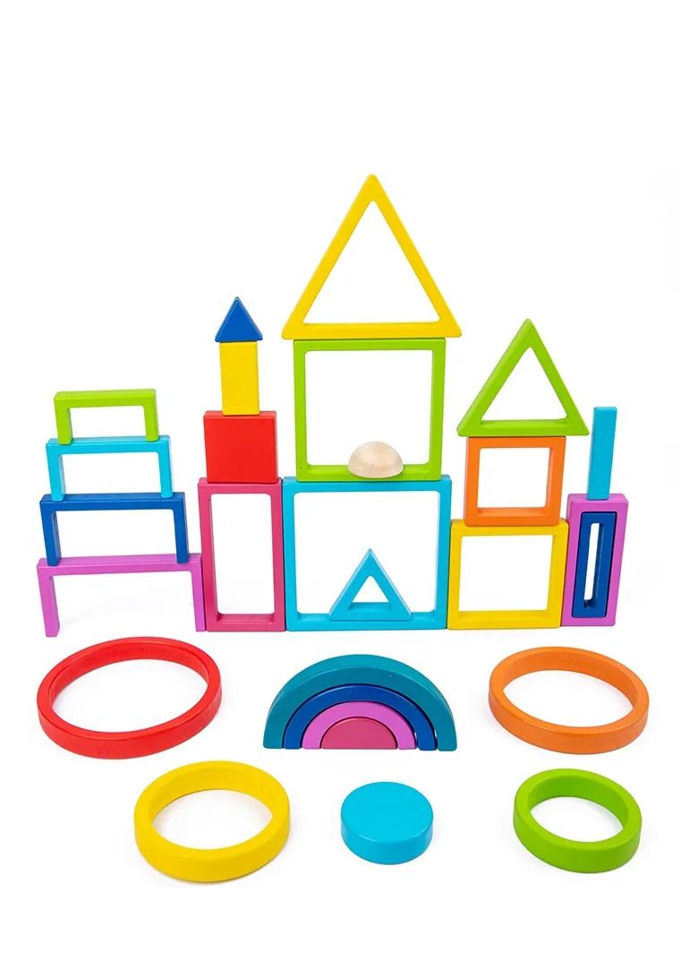 GULFLINK Wooden Rainbow Kids Stacking Toy Set Learning Set Colourful - Image 2