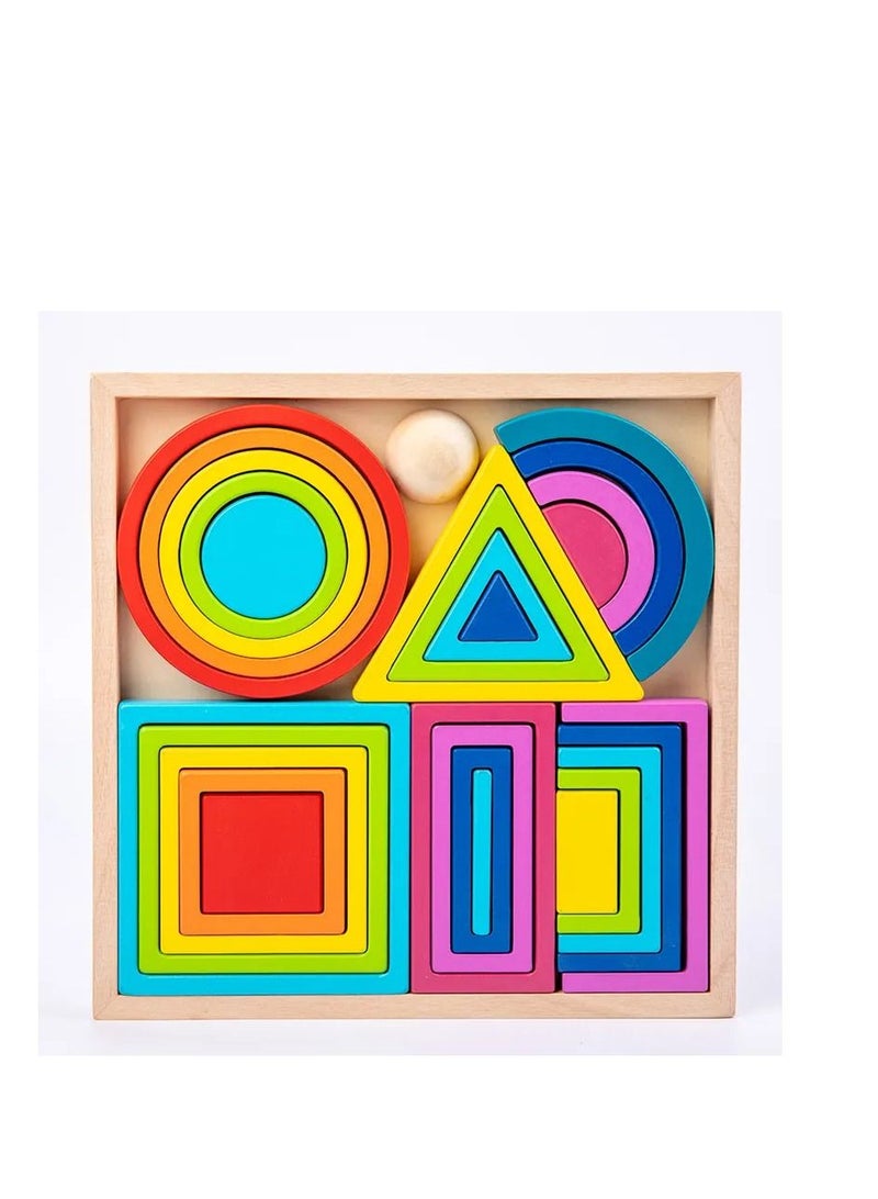GULFLINK Wooden Rainbow Kids Stacking Toy Set Learning Set Colourful - Image 1
