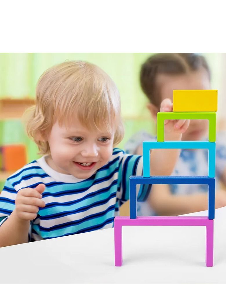 GULFLINK Wooden Rainbow Kids Stacking Toy Set Learning Set Colourful - Image 3