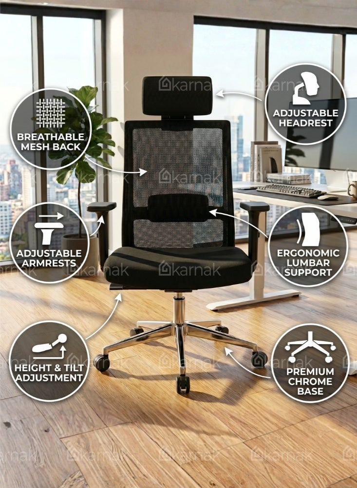 Karnak Model High Back Office Chair, Executive Swivel Chair with Adjustable Headrest, Lumbar Support, Recline Gaming Chair for Home, Office and Study - Image 4