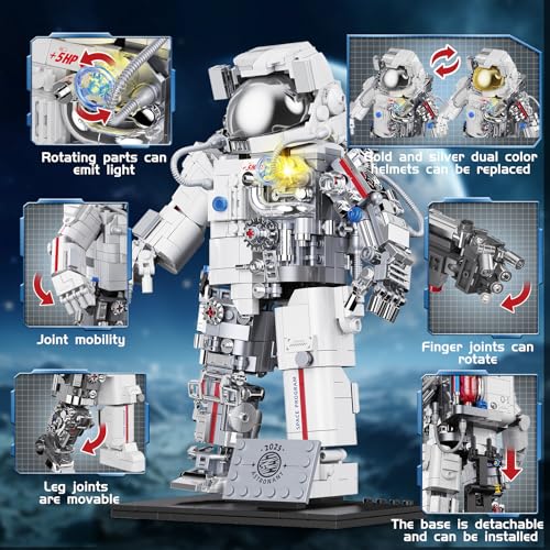 HSANHE Space Astronaut Building Set Compatible with Lego Space Model with LED Light fors Adults Gifts for Boys 6+, 907 PCS Cool Collectible Gift Toys for Adults - Image 3
