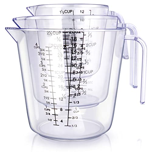 BINGBING Measuring Cups Set, Liquid Measuring Cups For 3 For Kitchen - BPA Free Plastic Set with Spout Multiple Measurement Scales (Clear) - Image 1