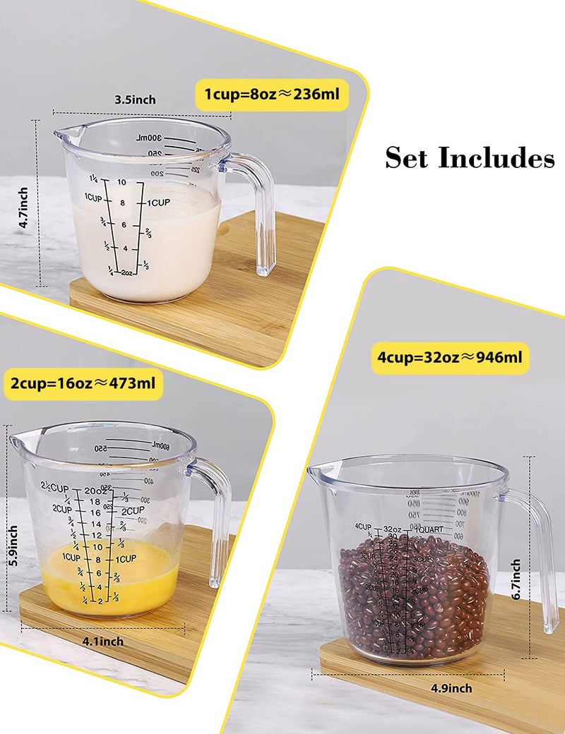 BINGBING Measuring Cups Set, Liquid Measuring Cups For 3 For Kitchen - BPA Free Plastic Set with Spout Multiple Measurement Scales (Clear) - Image 2