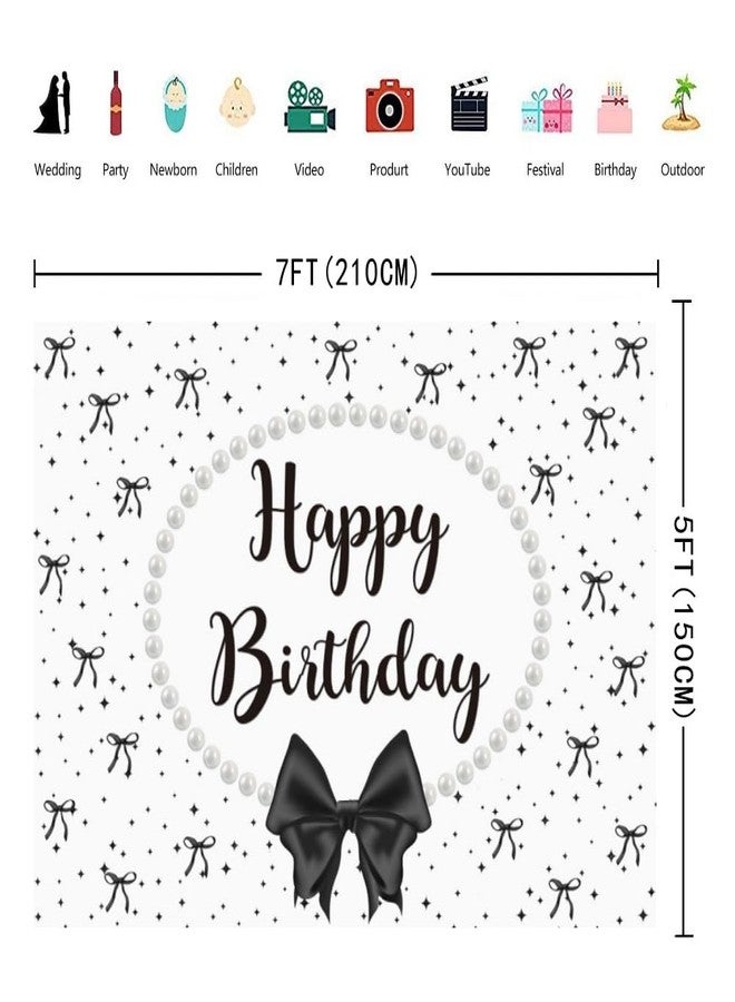 INRUI Coquette Happy Birthday Photography Background Black Bow Decorations Black Bachelorette Theme Glitter Star Girls Birthday Party Photo Backdrop (7x5FT) - Image 4