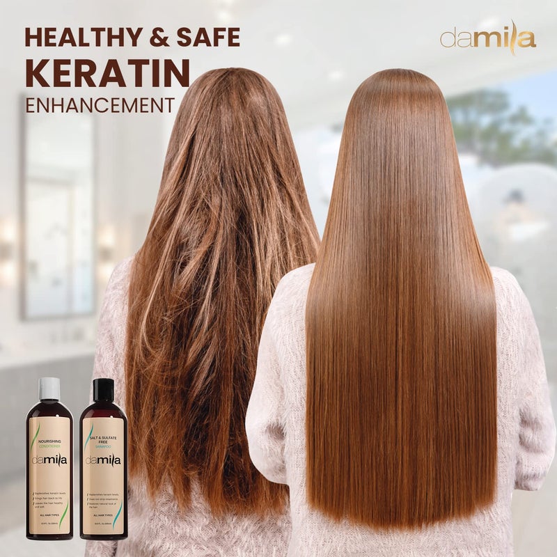 Damila Salt & Sulfate Free Shampoo & Conditioner for Keratin and Color Treated Hair - Professional Keratin Value Pack for Damaged, Frizzy, Curly, Dry & Thin Hair - Shampoo Sin Sal - 33.8 Fl Oz - Image 5