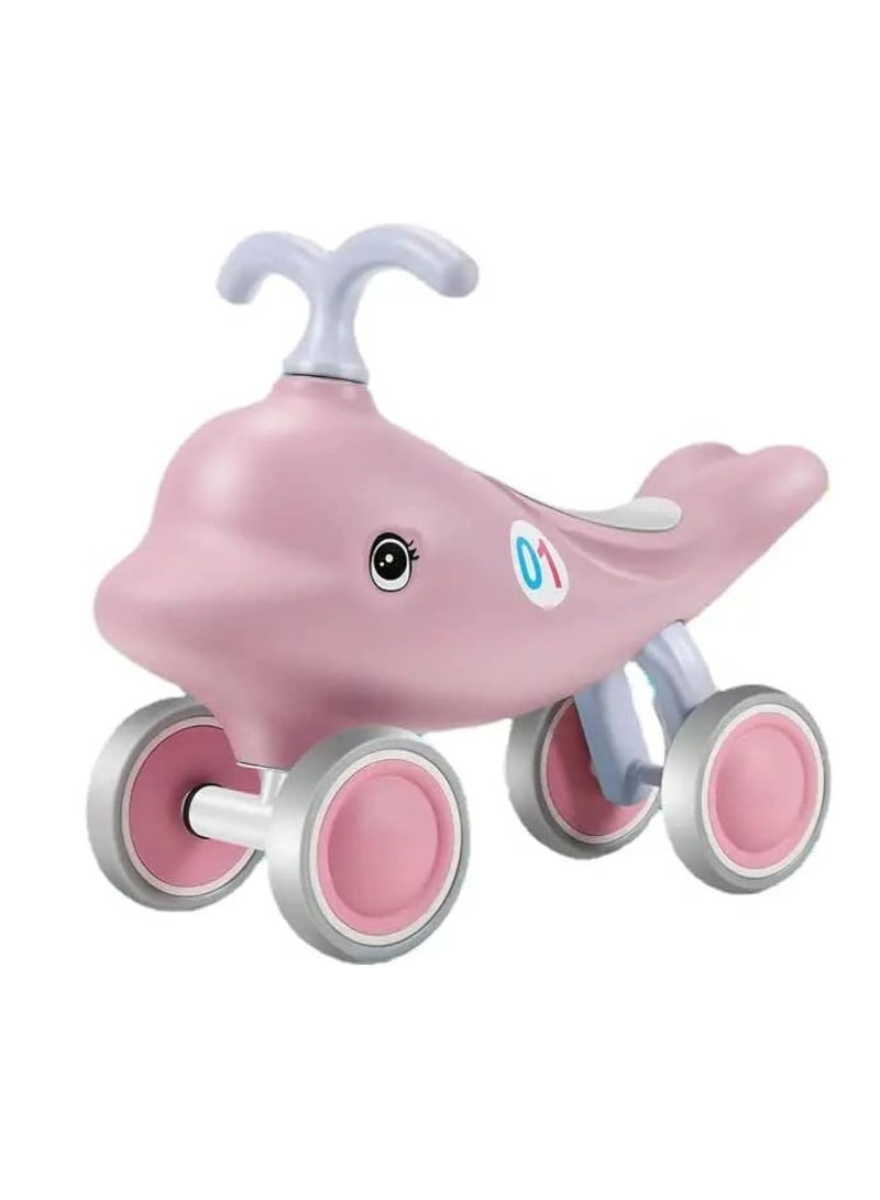 UKR Ride-On Pink Dolphin – 4-Wheel Balance Push Toy for Kids, Fun Activity for Toddlers - Image 1