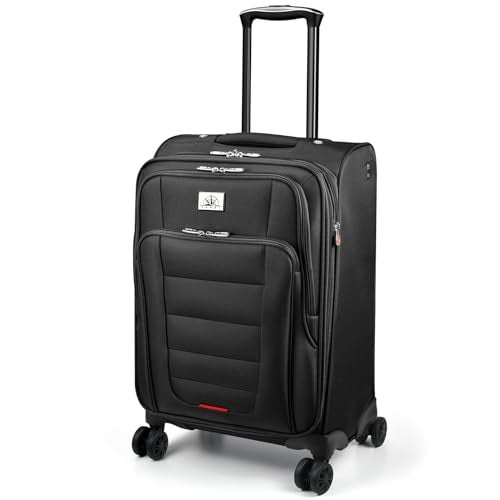 Verdi Softside Expandable Carry-On Luggage with Spinner Wheel USB Port Lightweight (Black, 20-Inch Carry-On) - Image 1