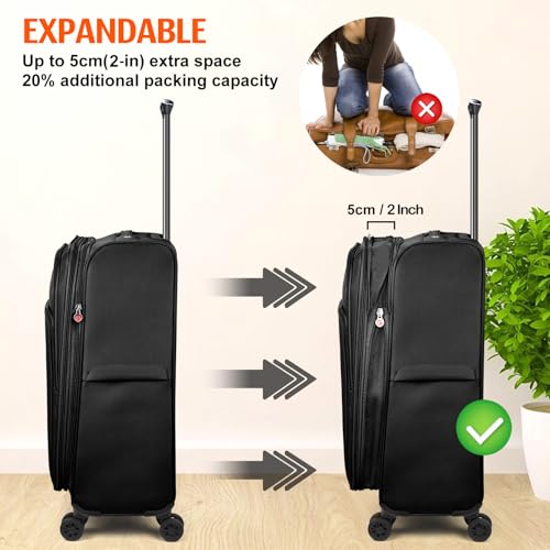 Verdi Softside Expandable Carry-On Luggage with Spinner Wheel USB Port Lightweight (Black, 20-Inch Carry-On) - Image 2