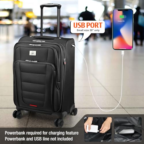 Verdi Softside Expandable Carry-On Luggage with Spinner Wheel USB Port Lightweight (Black, 20-Inch Carry-On) - Image 3