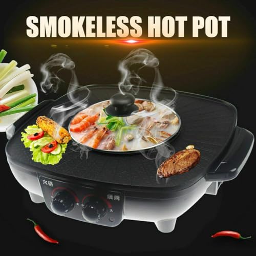 Delavala Korean Style Electric Grill Hot Pot,Multifunctional Smokeless Electric Barbecue&Hot Pot&BBQ Grill 2 in 1 Hot Pot&Grill Teppanyaki 1.8L for Party Camping (Single-control),1350 Watt - Image 3