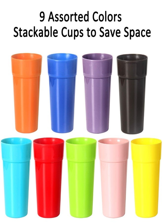 Youngever 9 Pack Plastic Tumblers, Unbreakable Drinking Glasses, Plastic Cups in 9 Assorted Colors, Reusable | Stackable | NO BPA | Top-rack Dishwasher Safe (32 Ounce) - Image 5