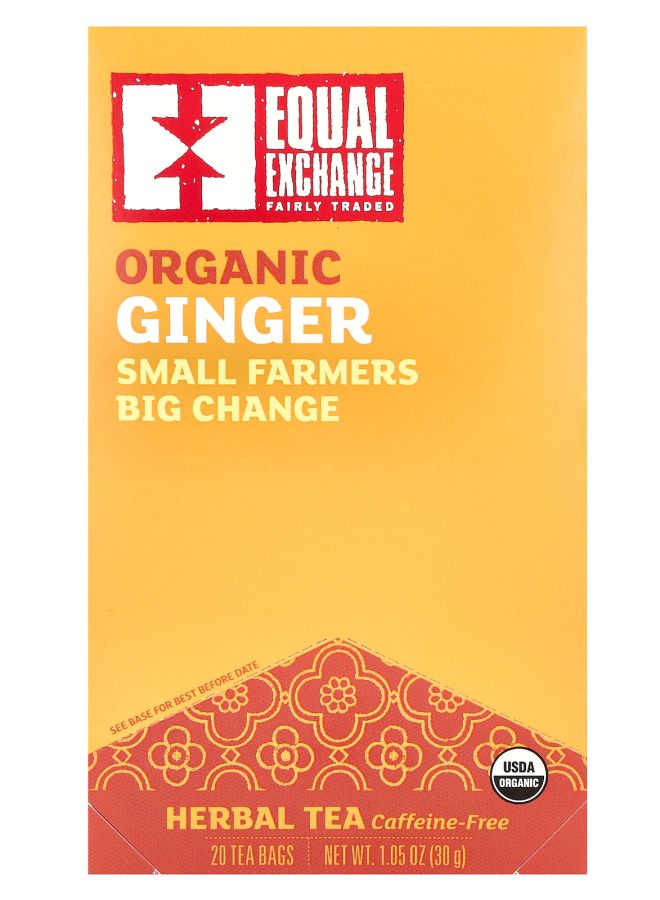 Equal Exchange Organic Ginger Herbal Tea Caffeine Free 20 Tea Bags 1.05 oz (30 g)