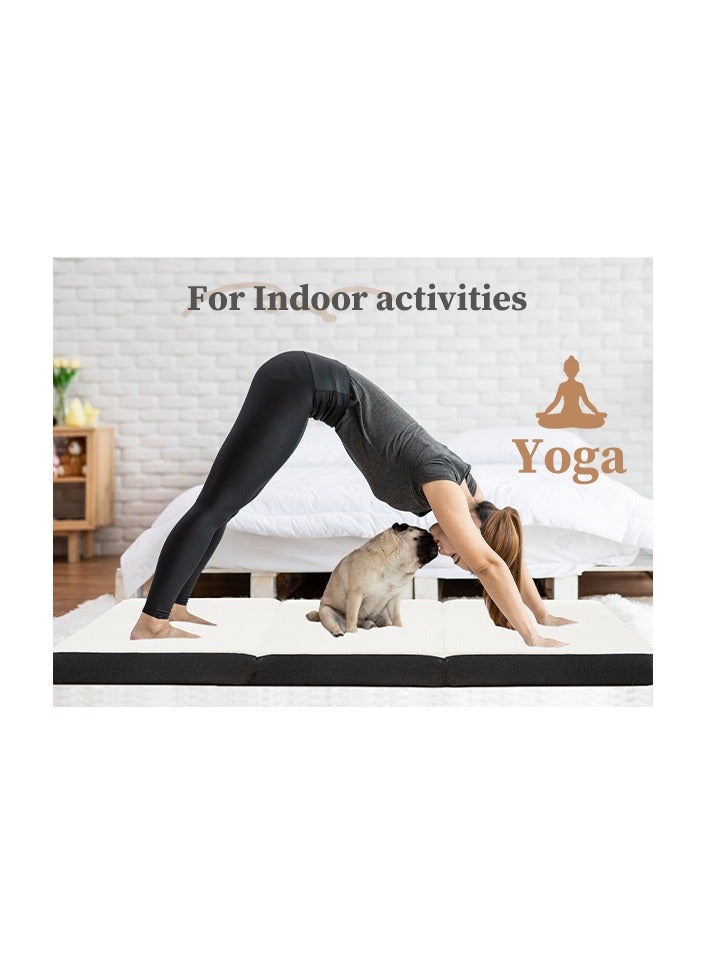 Comfy White Knitted Cotton Folding Portable Mattress with Black Border 180 x 90 x 10 Cm - Image 2