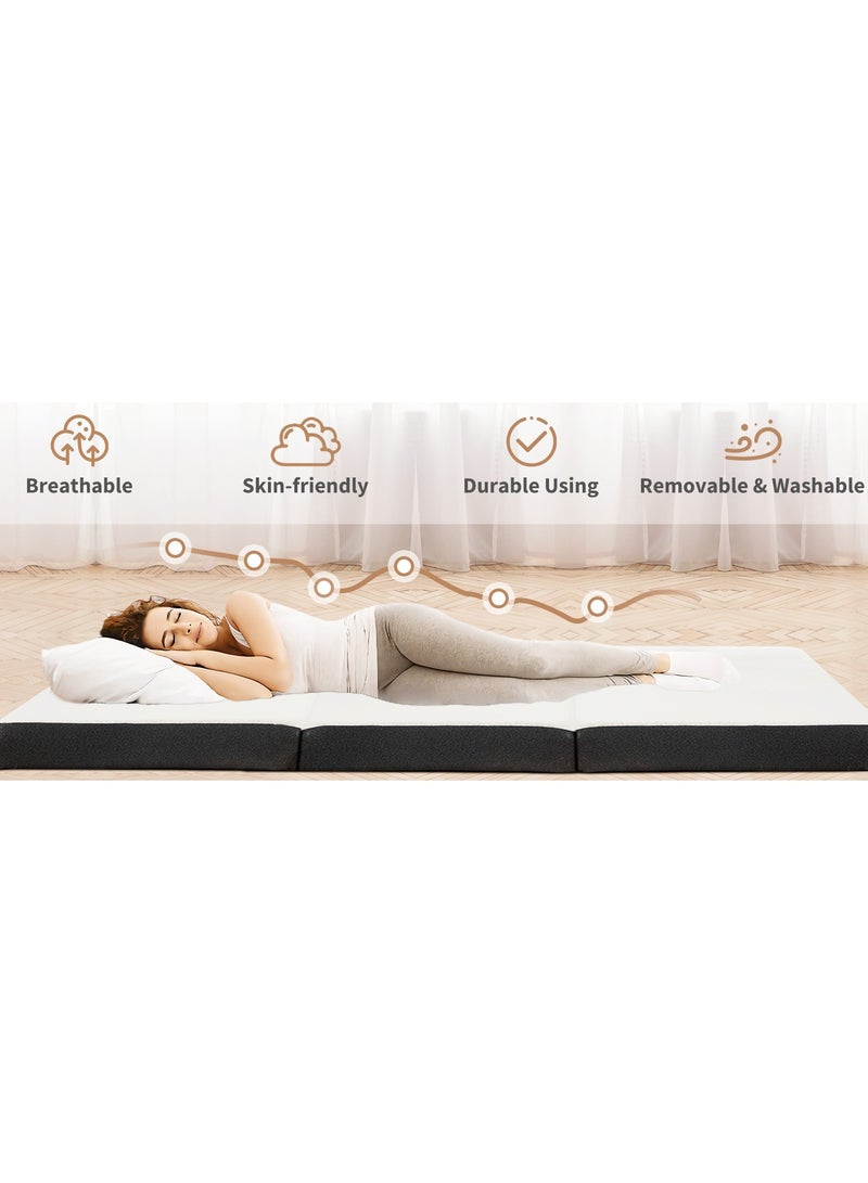 Comfy White Knitted Cotton Folding Portable Mattress with Black Border 180 x 90 x 10 Cm - Image 4