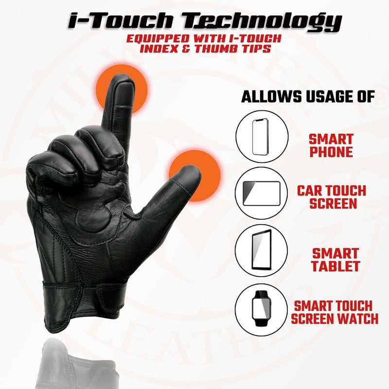 Milwaukee Leather MG7501 Men's Black Leather i-Touch Screen Compatible Gel Palm Motorcycle Gloves with Protective Knuckle - Image 2