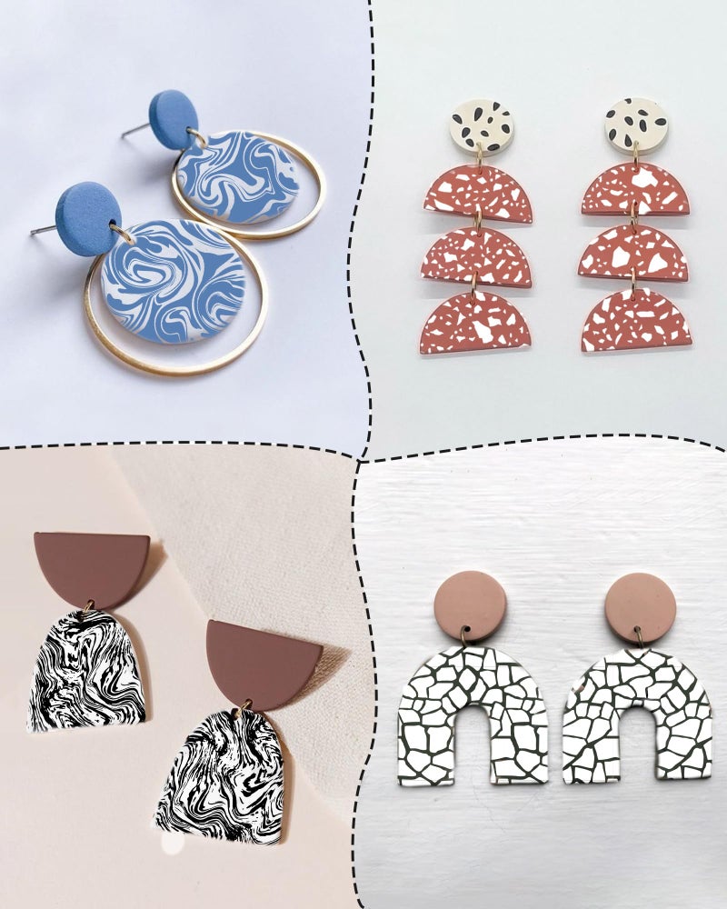 Puocaon Clay Silk Screen Stencil - 10 Pcs Marble Pattern Reusable for Polymer Clay Jewelry Making, Terrazzo Fluid Trendy Tools, Earrings - Image 5