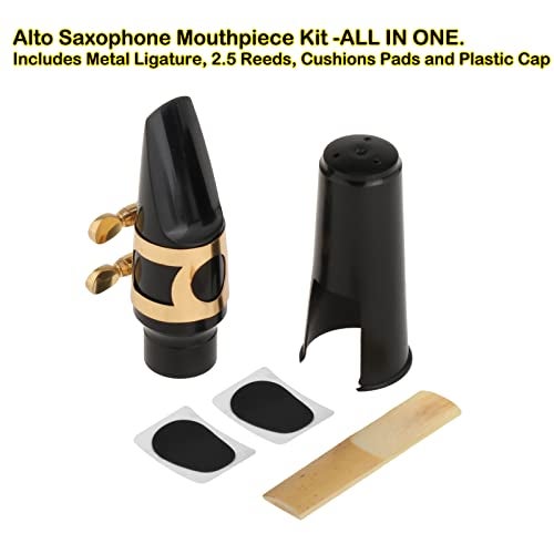 YUNNLEZT Alto Saxophones Mouthpieces Kit with Metal Ligature, Saxophone Strength 2.5 One Reed, Cushions and Plastic Cap, Black, - Image 4
