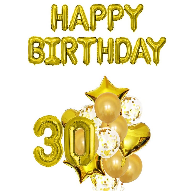 Pop The Party 30th Birthday Party Decorations Gold Supplies Big Set With Happy Birthday Balloons Banner and 30 Digit Balloon for Including Latex, star, heart and Confetti Balloons - Image 5