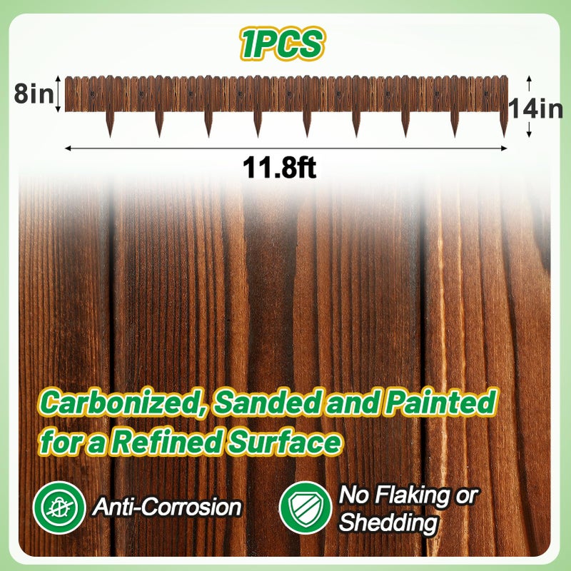 Alphatool Rustic Pine Wood Landscape Edging - 11.8ft L x 8in H Garden Fence Border, Easy to Install Sturdy Wooden Planter Fencing for Yard Flower Bed Lawns Pathway Tree - Image 5