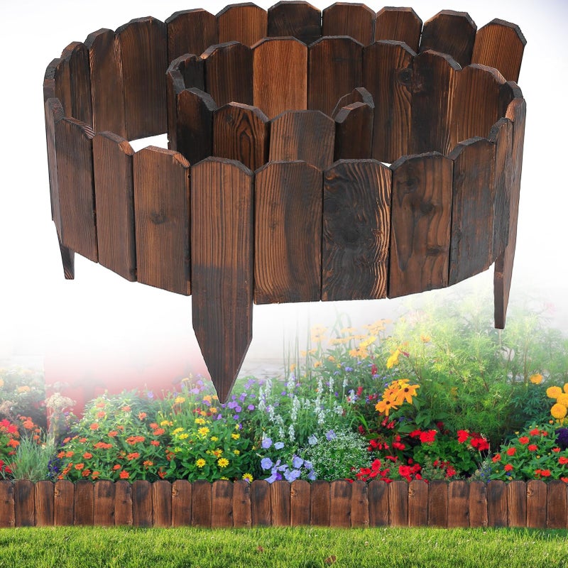 Alphatool Rustic Pine Wood Landscape Edging - 11.8ft L x 8in H Garden Fence Border, Easy to Install Sturdy Wooden Planter Fencing for Yard Flower Bed Lawns Pathway Tree - Image 1
