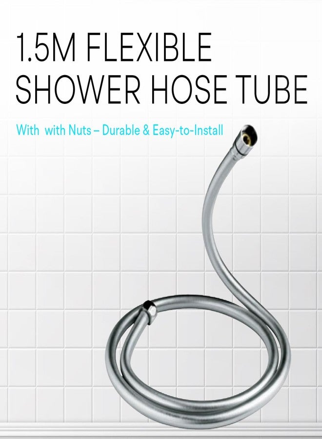 Jaquar 1.5M Flexible Shower Hose Tube with Nuts - Durable & Easy-to-Install Bathroom Plumbing Accessory, Sliver, Chrome Finish - Image 2