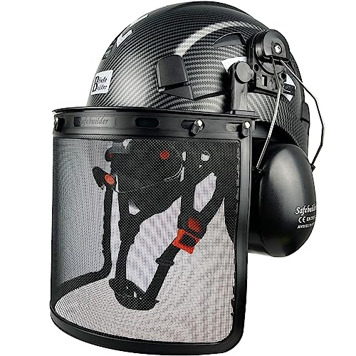 SAFEBUILDER Forestry Safety Helmet with Build in Visor and Mesh Face Shield and Ear Muffs 4 in 1 Forestry Hard Hat Chainsaw Work Helmet ANSI Z891 Matte BlackICVBR1Mesh Shield - Image 1