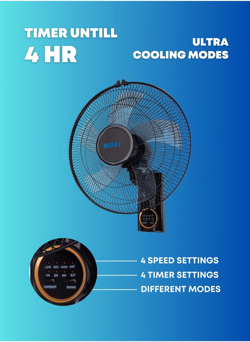 16" Wall Fan | High Performance Fan with 3-Speed Controls, 5 Leaf Blades | Adjustable Tilt Angle and Efficient Cooling | High Performance Motor for High Speed Wind With Timer