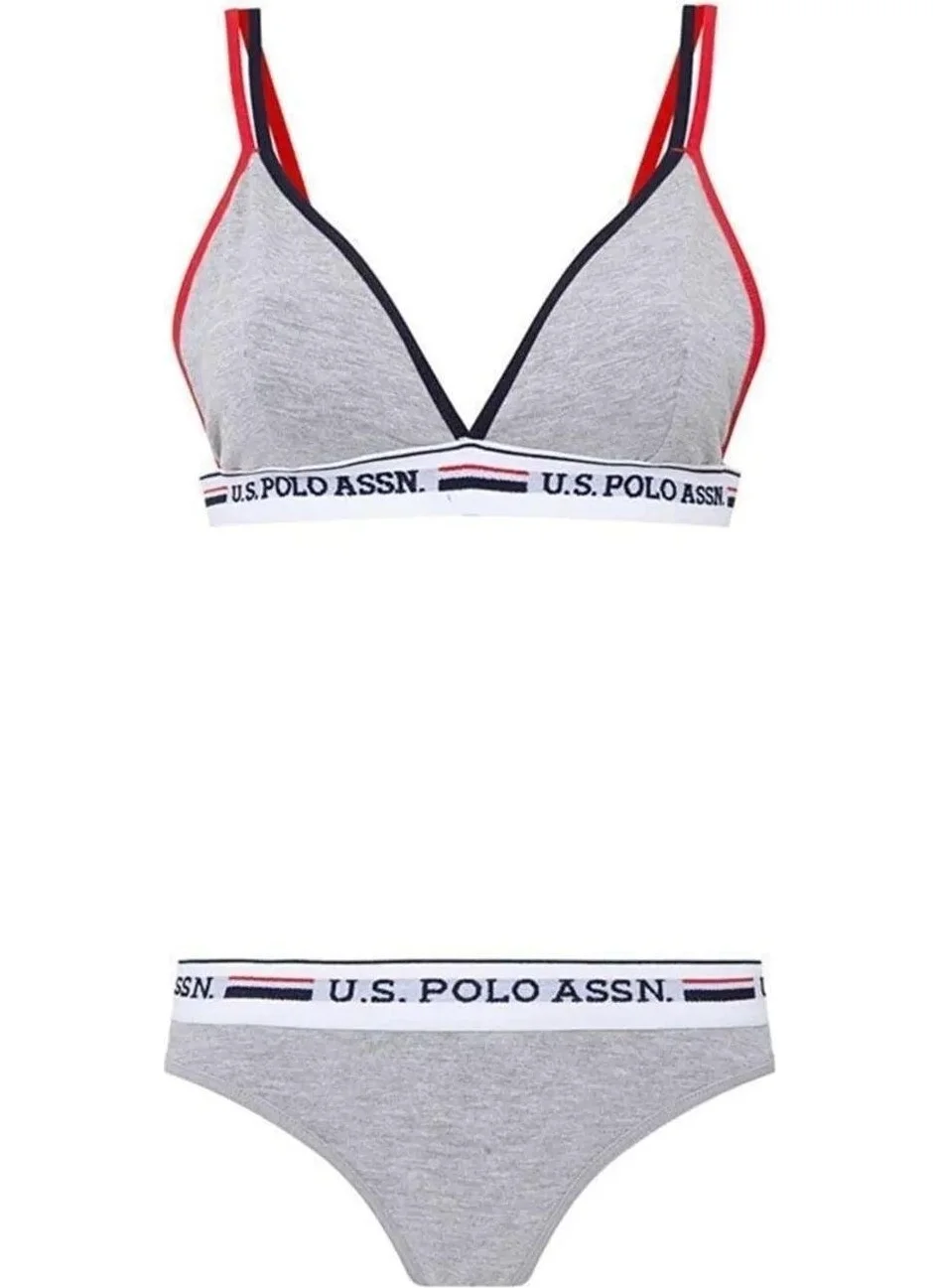 U.S. Polo Assn. 66254 Women's Gray Bustier Briefs Set