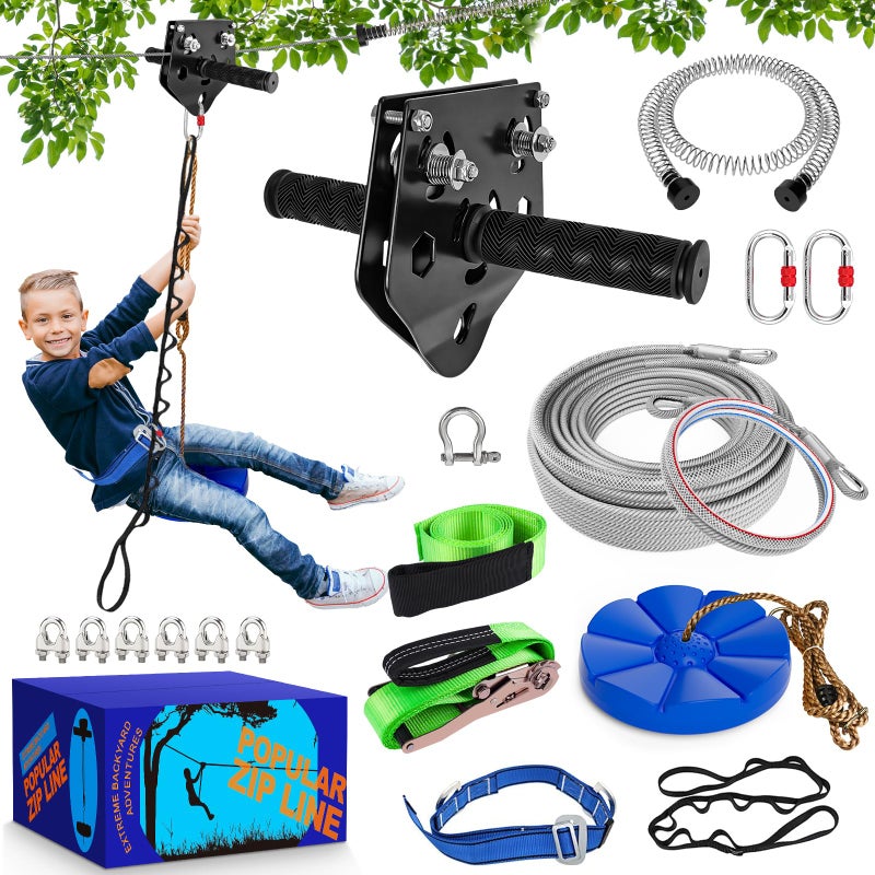 X XBEN Zip line Kit for Kids and Adults Outdoor Up to 500Lbs 80FT Quick Tighten Zipline for Backyard with Removable Trolley Swing Seat Spring Brake Ratchet Strap - Image 2