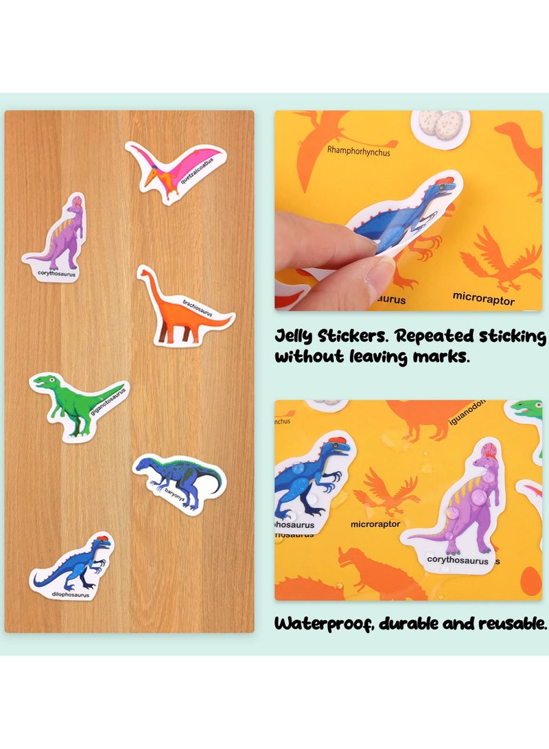 Reusable Dinosaur Sticker Books for Kids, Portable Sticker Activity Books for Ages 3-5, Puffy Stickers for Toddlers, Travel Busy Book, Waterproof Jelly Sticker Toy, Gift for Boys and Girls - Image 2